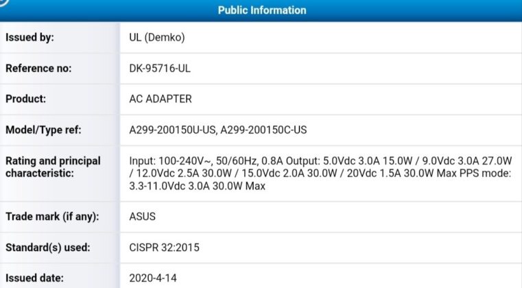 ASUS ZenFone 7 NCC, seznamy TUV odhalují 6,7palcový displej, 512 GB úložiště, 5 000 mAh baterii, 30 W nabíjení a další