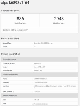 MT6893 Geekbench  