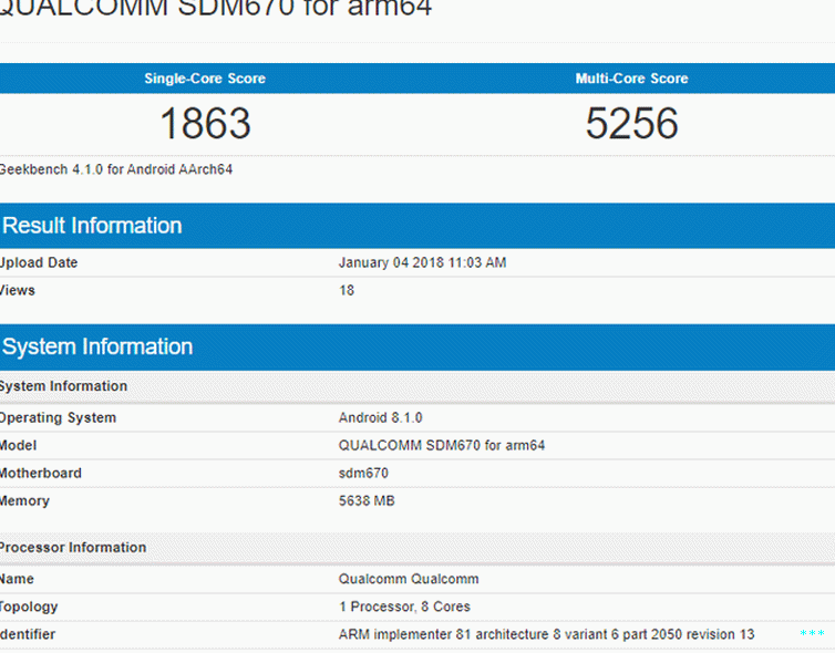 Snapdragon 670 Geekbench