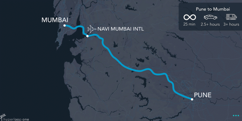 Navrhovaná trasa mezi Bombajem a Pune.